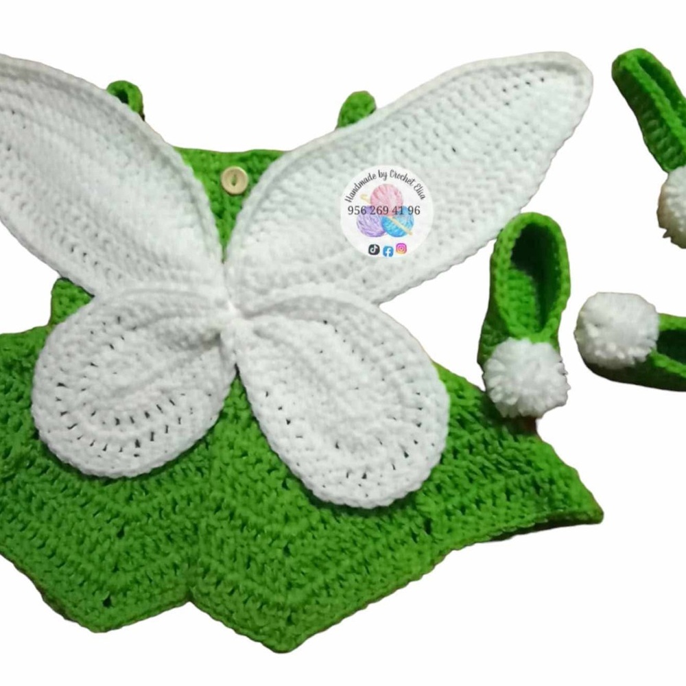 Handmade Crochet Fairy Wings Set for Kids - Green and White